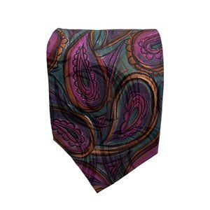 VTG 80’s Krizia Oumo Silk Tie Necktie Italian Paisley Purple Gold Art Artsy Teal